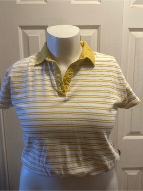 UNIONBAY Yellow and White Striped Polo Crop Top